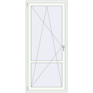 Drzwi balkonowe plastikowe 920x2000 mm Jednoskrzydłowe ze słupkiem. Widok od środka Zamów teraz Drzwi balkonowe 920x2000 mm BALCONY DOOR REHAU SYNEGO RAL 9016 Traffic white dwustronny