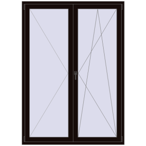 Drzwi balkonowe plastikowe 1500x2100 mm Podwójny liść. Widok od środka Zamów teraz Drzwi balkonowe 1500x2100 mm BALCONY DOOR REHAU EURO 70 BLACK_BROWN dwustronny