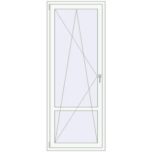Drzwi balkonowe plastikowe 840x2150 mm Jednoskrzydłowe ze słupkiem. Widok od środka Zamów teraz Drzwi balkonowe 840x2150 mm BALCONY DOOR REHAU EURO 70 RAL 9016 Traffic white dwustronny