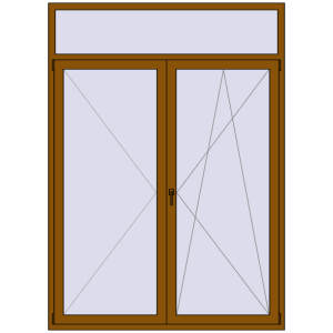 Drzwi balkonowe plastikowe 1735x2400 mm Dwuskrzydłowe z naświetlem. Widok od środka Zamów teraz Drzwi balkonowe 1735x2400 mm BALCONY DOOR REHAU SYNEGO GOLDEN OAK dwustronny