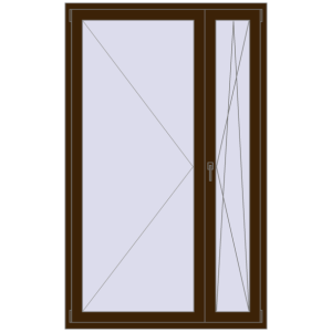 Drzwi balkonowe plastikowe 1300x2100 mm Podwójny liść. Widok od środka Zamów teraz Drzwi balkonowe 1300x2100 mm BALCONY DOOR REHAU SYNEGO DARK_OAK dwustronny