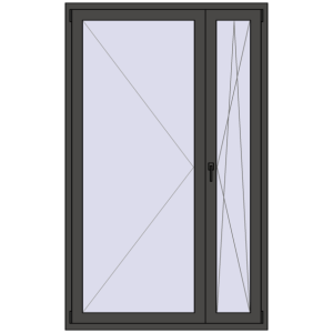 Drzwi balkonowe plastikowe 1300x2100 mm Podwójny liść. Widok od środka Zamów teraz Drzwi balkonowe 1300x2100 mm BALCONY DOOR REHAU SYNEGO BASALT_GREY dwustronny