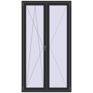 Drzwi balkonowe plastikowe 1200x2200 mm Podwójny liść. Widok od środka Zamów teraz Drzwi balkonowe 1200x2200 mm BALCONY DOOR REHAU EURO 70 ANTHRACITE_GREY_GLATT dwustronny