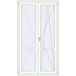 Plastic balcony door 1100x2000 mm Double leaf with mullions. View from inside Buy Balcony doors 1100x2000 mm BALCONY DOOR REHAU EURO 70 RAL 9016 Traffic white two-sided