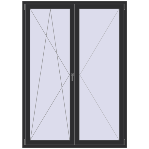 Drzwi balkonowe plastikowe 1500x2100 mm Podwójny liść. Widok od środka Zamów teraz Drzwi balkonowe 1500x2100 mm BALCONY DOOR REHAU EURO 70 ANTHRACITE_GREY_GLATT dwustronny