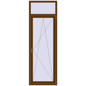 Drzwi balkonowe plastikowe 800x2400 mm Single leaf with fanlight. Widok od środka Zamów teraz Drzwi balkonowe 800x2400 mm BALCONY DOOR REHAU EURO 60 WALNUT dwustronny
