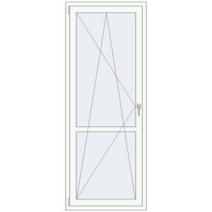 Drzwi balkonowe plastikowe 830x2140 mm Jednoskrzydłowe ze słupkiem. Widok od środka Zamów teraz Drzwi balkonowe 830x2140 mm BALCONY DOOR REHAU EURO 70 RAL 9016 Traffic white dwustronny