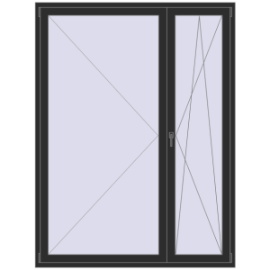 Drzwi balkonowe plastikowe 1700x2250 mm Podwójny liść. Widok od środka Zamów teraz Drzwi balkonowe 1700x2250 mm BALCONY DOOR REHAU EURO 70 BLACK_STRUCTURAL dwustronny
