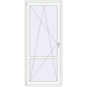 Plastic balcony door 870x2000 mm Single leaf with mullion. View from inside Buy Balcony doors 870x2000 mm BALCONY DOOR REHAU SYNEGO RAL 9016 Traffic white two-sided