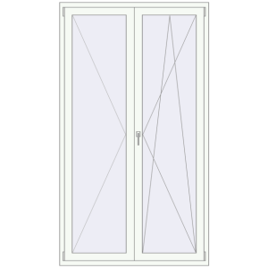 Drzwi balkonowe plastikowe 1310x2310 mm Podwójny liść. Widok od środka Zamów teraz Drzwi balkonowe 1310x2310 mm BALCONY DOOR REHAU EURO 70 RAL 9016 Traffic white dwustronny