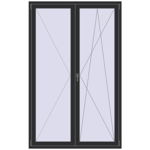 Drzwi balkonowe plastikowe 1450x2300 mm Podwójny liść. Widok od środka Zamów teraz Drzwi balkonowe 1450x2300 mm BALCONY DOOR REHAU SYNEGO ANTHRACITE_GREY_GLATT dwustronny