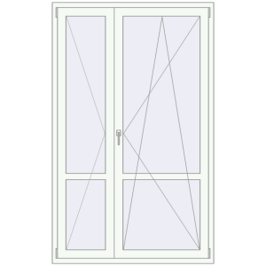 Plastic balcony door 1310x2100 mm Double leaf with mullions. View from inside Buy Balcony doors 1310x2100 mm BALCONY DOOR REHAU EURO 70 RAL 9016 Traffic white two-sided