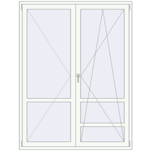 Drzwi balkonowe plastikowe 1600x2100 mm Dwuskrzydłowe ze szprosami. Widok od środka Zamów teraz Drzwi balkonowe 1600x2100 mm BALCONY DOOR REHAU EURO 70 RAL 9016 Traffic white dwustronny