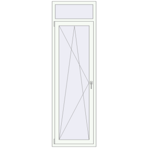 Drzwi balkonowe plastikowe 700x2300 mm Single leaf with fanlight. Widok od środka Zamów teraz Drzwi balkonowe 700x2300 mm BALCONY DOOR REHAU SYNEGO RAL 9016 Traffic white dwustronny
