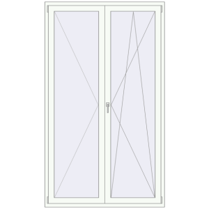 Drzwi balkonowe plastikowe 1400x2400 mm Podwójny liść. Widok od środka Zamów teraz Drzwi balkonowe 1400x2400 mm BALCONY DOOR REHAU SYNEGO RAL 9016 Traffic white dwustronny