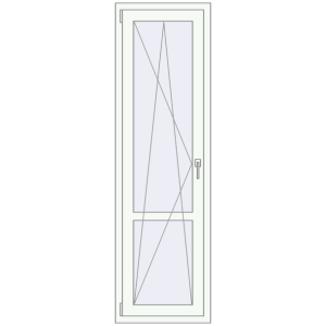 Drzwi balkonowe plastikowe 580x1950 mm Jednoskrzydłowe ze słupkiem. Widok od środka Zamów teraz Drzwi balkonowe 580x1950 mm BALCONY DOOR REHAU EURO 70 RAL 9016 Traffic white dwustronny