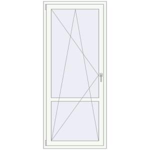 Drzwi balkonowe plastikowe 900x2100 mm Jednoskrzydłowe ze słupkiem. Widok od środka Zamów teraz Drzwi balkonowe 900x2100 mm BALCONY DOOR REHAU EURO 70 RAL 9016 Traffic white dwustronny