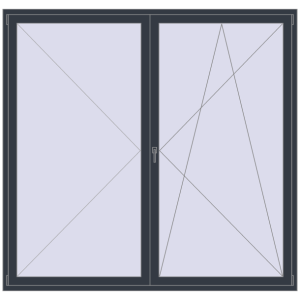 Drzwi balkonowe plastikowe 2300x2200 mm Podwójny liść. Widok od środka Zamów teraz Drzwi balkonowe 2300x2200 mm BALCONY DOOR REHAU EURO 60 ANTHRACITE_GREY_STRUKTURAL dwustronny