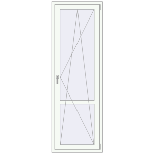Drzwi balkonowe plastikowe 710x2100 mm Jednoskrzydłowe ze słupkiem. Widok od środka Zamów teraz Drzwi balkonowe 710x2100 mm BALCONY DOOR REHAU EURO 70 RAL 9016 Traffic white dwustronny