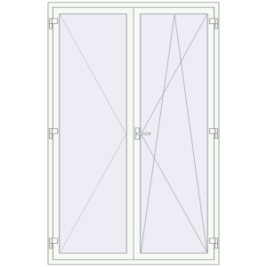 Drzwi balkonowe plastikowe 1500x2300 mm Podwójny liść. Widok od środka Zamów teraz Drzwi balkonowe 1500x2300 mm BALCONY DOOR REHAU EURO 70 RAL 9016 Traffic white dwustronny