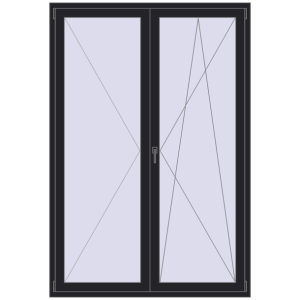 Drzwi balkonowe plastikowe 1500x2200 mm Podwójny liść. Widok od środka Zamów teraz Drzwi balkonowe 1500x2200 mm BALCONY DOOR REHAU SYNEGO BLACK_ULTI-MATT dwustronny