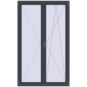 Drzwi balkonowe plastikowe 1400x2300 mm Podwójny liść. Widok od środka Zamów teraz Drzwi balkonowe 1400x2300 mm BALCONY DOOR REHAU SYNEGO ANTHRACITE_GREY_STRUKTURAL dwustronny