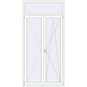 Drzwi balkonowe plastikowe 1250x2600 mm Dwuskrzydłowe z naświetlem. Widok od środka Zamów teraz Drzwi balkonowe 1250x2600 mm BALCONY DOOR REHAU SYNEGO RAL 9016 Traffic white dwustronny