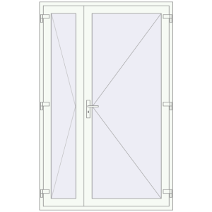 Plastic entrance door 1500x2340 mm Double-leaf. View from outside Buy Entrance doors 1500x2340 mm DOOR KORSA ENERGY-SAVING REHAU SYNEGO RAL 9016 Traffic white two-sided