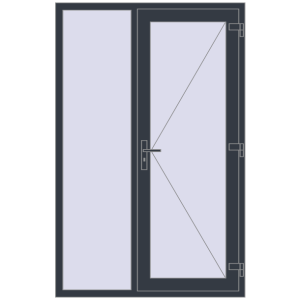 Plastic entrance door 1290x2005 mm With left side panel. View from inside Buy Entrance doors 1290x2005 mm DOOR KORSA OPTIMUM REHAU BRILLANT ANTHRACITE_GREY_STRUKTURAL two-sided