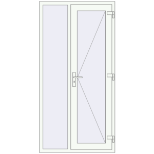 Plastic entrance door 1050x2100 mm With left side panel. View from inside Buy Entrance doors 1050x2100 mm DOOR KORSA OPTIMUM REHAU BRILLANT RAL 9016 Traffic white two-sided