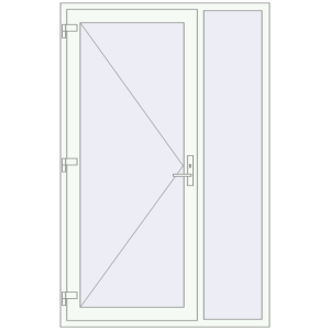 Drzwi zewnętrzne plastikowe 1380x2140 mm Z prawym panelem bocznym. Widok od środka Zamów teraz Drzwi zewnętrzne 1380x2140 mm DOOR KORSA OPTIMUM REHAU BRILLANT RAL 9016 Traffic white dwustronny