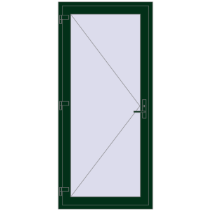 Drzwi zewnętrzne plastikowe 1000x2150 mm Jednoskrzydłowe. Widok od środka Zamów teraz Drzwi zewnętrzne 1000x2150 mm DOOR KORSA OPTIMUM REHAU BRILLANT MOSS_GREEN dwustronny