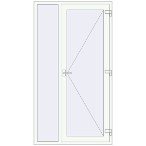 Drzwi zewnętrzne plastikowe 1200x2200 mm Z lewym panelem bocznym. Widok od zewnątrz Zamów teraz Drzwi zewnętrzne 1200x2200 mm DOOR KORSA OPTIMUM REHAU BRILLANT RAL 9016 Traffic white dwustronny