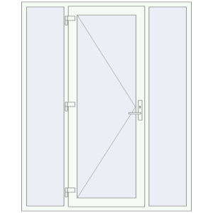 Plastic entrance door 1700x2090 mm With two side panels. View from inside Buy Entrance doors 1700x2090 mm DOOR KORSA OPTIMUM REHAU BRILLANT RAL 9016 Traffic white two-sided