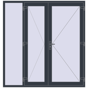 Plastic entrance door 2000x2100 mm With left side panel. View from outside Buy Entrance doors 2000x2100 mm DOOR KORSA OPTIMUM REHAU BRILLANT ANTHRACITE_GREY_STRUKTURAL two-sided