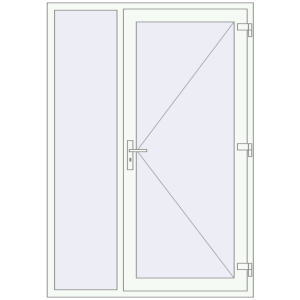 Drzwi zewnętrzne plastikowe 1400x2000 mm Z lewym panelem bocznym. Widok od środka Zamów teraz Drzwi zewnętrzne 1400x2000 mm DOOR KORSA ENERGY-SAVING REHAU SYNEGO RAL 9016 Traffic white dwustronny