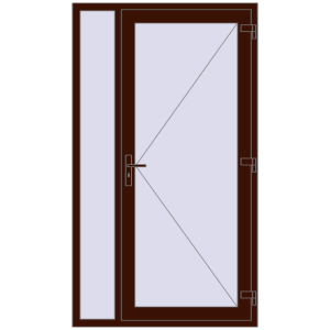 Drzwi zewnętrzne plastikowe 1200x2100 mm Z lewym panelem bocznym. Widok od zewnątrz Zamów teraz Drzwi zewnętrzne 1200x2100 mm DOOR KORSA OPTIMUM REHAU BRILLANT BLACK_CHERRY dwustronny