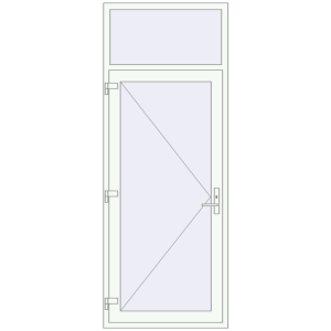 Drzwi zewnętrzne plastikowe 960x2500 mm Z górnym okienkiem wentylacyjnym. Widok od zewnątrz Zamów teraz Drzwi zewnętrzne 960x2500 mm DOOR KORSA ENERGY-SAVING REHAU SYNEGO RAL 9016 Traffic white dwustronny