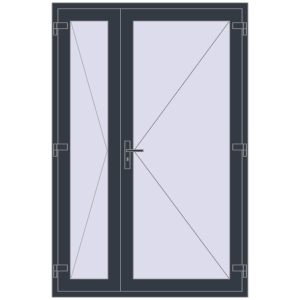 Plastic entrance door 1400x2100 mm Double-leaf. View from inside Buy Entrance doors 1400x2100 mm DOOR KORSA OPTIMUM REHAU BRILLANT ANTHRACITE_GREY_STRUKTURAL two-sided
