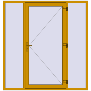 Aluminum entrance door 2000x2100 mm With two side panels. View from inside Buy Entrance doors 2000x2100 mm DOOR KORSA ALU STANDARD 72 RAL 1005 Honey yellow two-sided