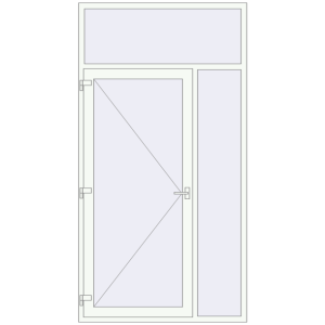 Drzwi zewnętrzne plastikowe 1450x2750 mm Z lewym panelem bocznym i naświetlem. Widok od środka Zamów teraz Drzwi zewnętrzne 1450x2750 mm DOOR KORSA OPTIMUM REHAU BRILLANT RAL 9016 Traffic white dwustronny