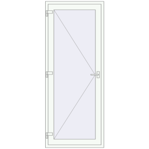 Drzwi zewnętrzne plastikowe 900x2250 mm Jednoskrzydłowe. Widok od środka Zamów teraz Drzwi zewnętrzne 900x2250 mm DOOR KORSA ENERGY-SAVING REHAU SYNEGO RAL 9016 Traffic white dwustronny