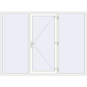 Drzwi zewnętrzne plastikowe 2700x2000 mm Z dwoma panelami bocznymi. Widok od środka Zamów teraz Drzwi zewnętrzne 2700x2000 mm DOOR KORSA OPTIMUM REHAU BRILLANT RAL 9016 Traffic white dwustronny
