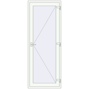 Drzwi zewnętrzne plastikowe 900x2250 mm Jednoskrzydłowe. Widok od środka Zamów teraz Drzwi zewnętrzne 900x2250 mm DOOR KORSA ENERGY-SAVING REHAU SYNEGO RAL 9016 Traffic white dwustronny