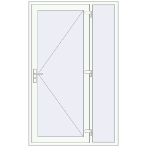 Drzwi zewnętrzne plastikowe 1300x2100 mm Z prawym panelem bocznym. Widok od środka Zamów teraz Drzwi zewnętrzne 1300x2100 mm DOOR KORSA OPTIMUM REHAU BRILLANT RAL 9016 Traffic white dwustronny