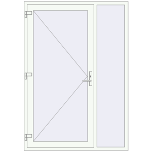 Drzwi zewnętrzne plastikowe 1480x2120 mm Z prawym panelem bocznym. Widok od środka Zamów teraz Drzwi zewnętrzne 1480x2120 mm DOOR KORSA OPTIMUM REHAU BRILLANT RAL 9016 Traffic white dwustronny