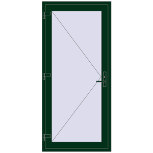 Plastic entrance door 930x2020 mm Single-leaf. View from inside Buy Entrance doors 930x2020 mm DOOR KORSA OPTIMUM REHAU BRILLANT MOSS_GREEN two-sided