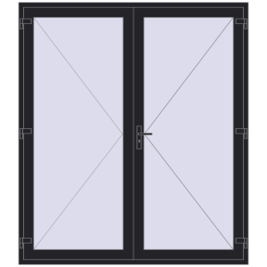Plastic entrance door 2000x2280 mm Double-leaf. View from inside Buy Entrance doors 2000x2280 mm DOOR KORSA ENERGY-SAVING REHAU SYNEGO BLACK_ULTI-MATT two-sided