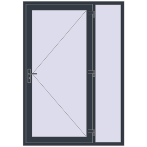 Drzwi zewnętrzne plastikowe 1470x2100 mm Z prawym panelem bocznym. Widok od zewnątrz Zamów teraz Drzwi zewnętrzne 1470x2100 mm DOOR KORSA OPTIMUM REHAU BRILLANT ANTHRACITE_GREY_STRUKTURAL dwustronny
