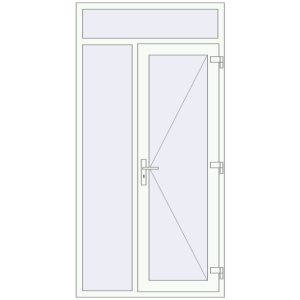 Plastic entrance door 1150x2280 mm With left side panel and fanlight. View from inside Buy Entrance doors 1150x2280 mm DOOR KORSA OPTIMUM REHAU BRILLANT RAL 9016 Traffic white two-sided